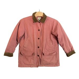 LL Bean Women's Barn Coat Pink Corduroy Collar Quilted Lined Size XL
